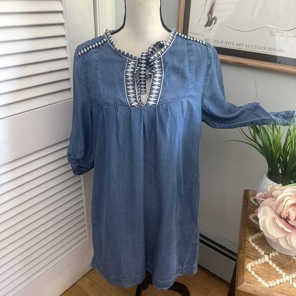 KENNETH COLE REACTION Womens Dress Medium Blue Chambray Shift Boho Casual Chic - Picture 1 of 14